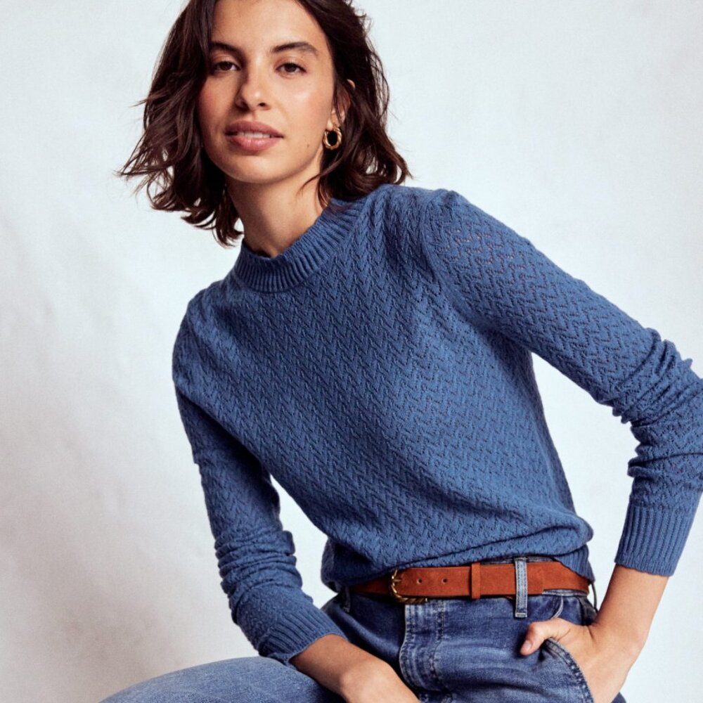 Boden Diane Pointelle Sweater in Denim Blue